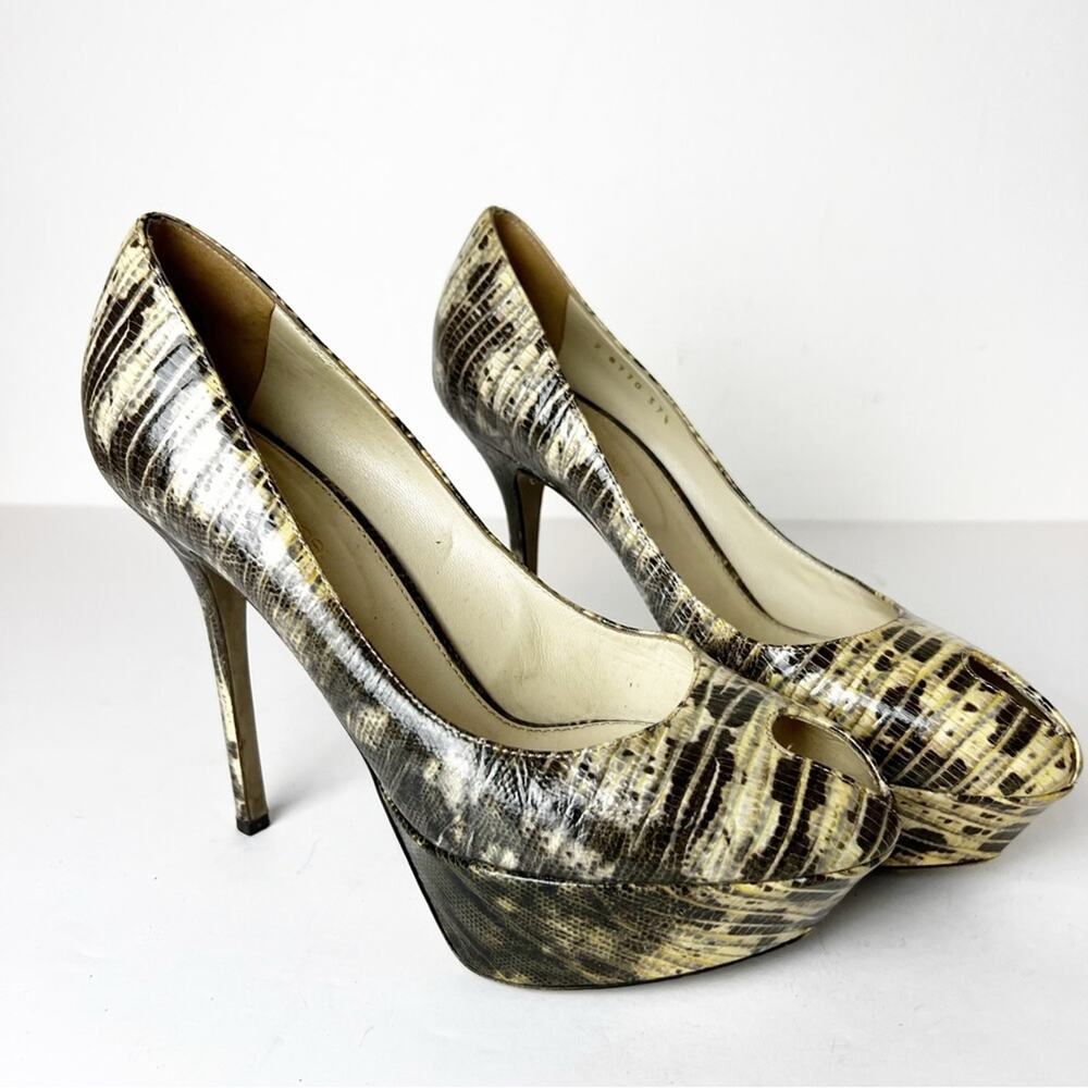 Sergio Rossi Designer Python Print Platform Peep Toe Heels Luxury Size 37.5